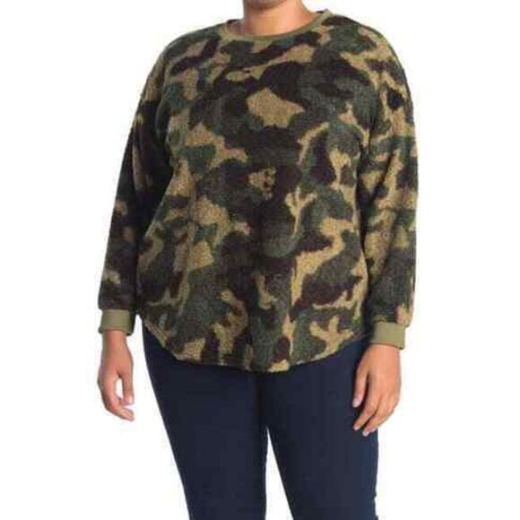 RXB NEW $88 Boucle Knit Lightweight Pullover Sweater in Green Camo 1X - Picture 1 of 5